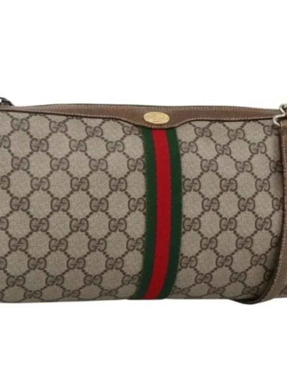 GUCCI GG Supreme Web Sherry Line Bag PVC Beige Gold 378 02 017 Auth BAZ162